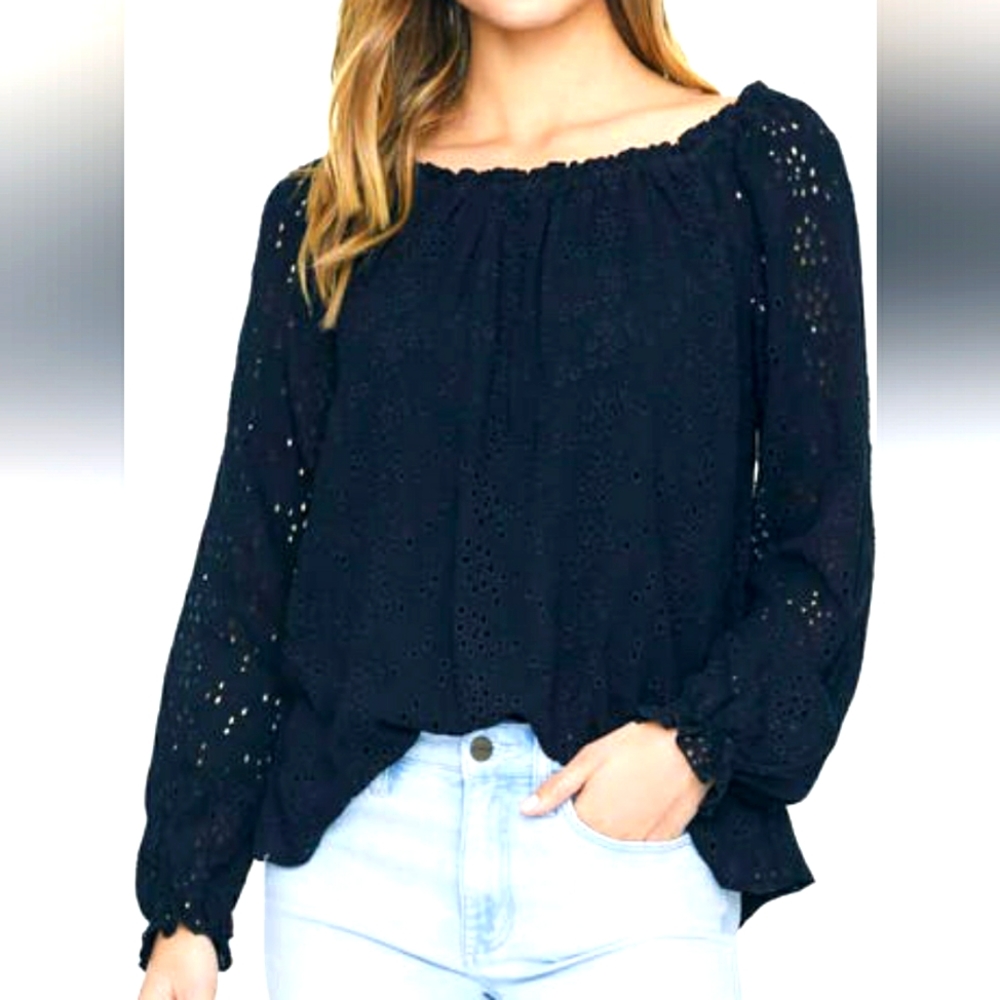 NWT Sanctuary Eyelet Peasant Blouse in black, sz Small